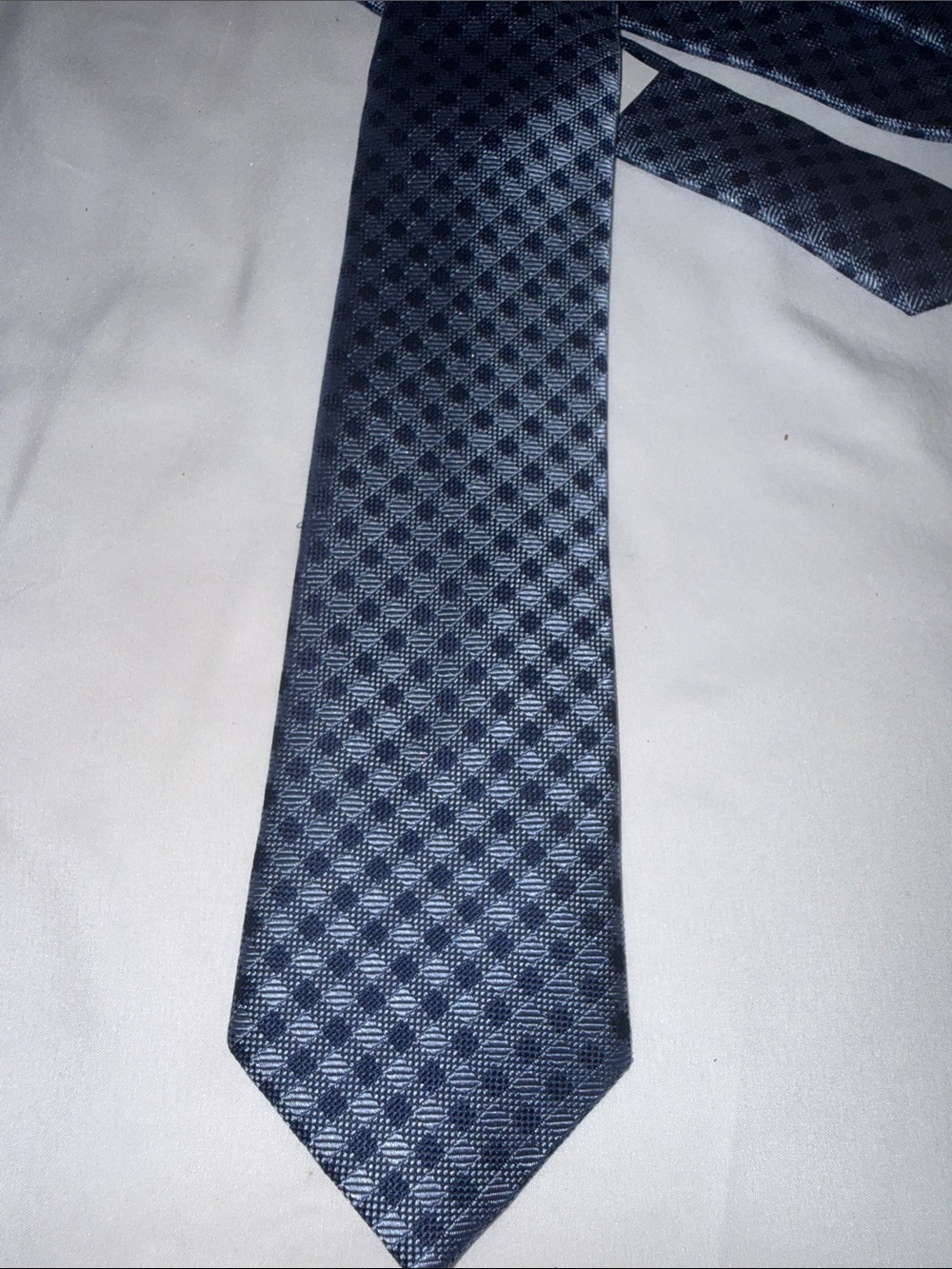 Neiman Marcus Gray and Navy Geometric Silk Tie